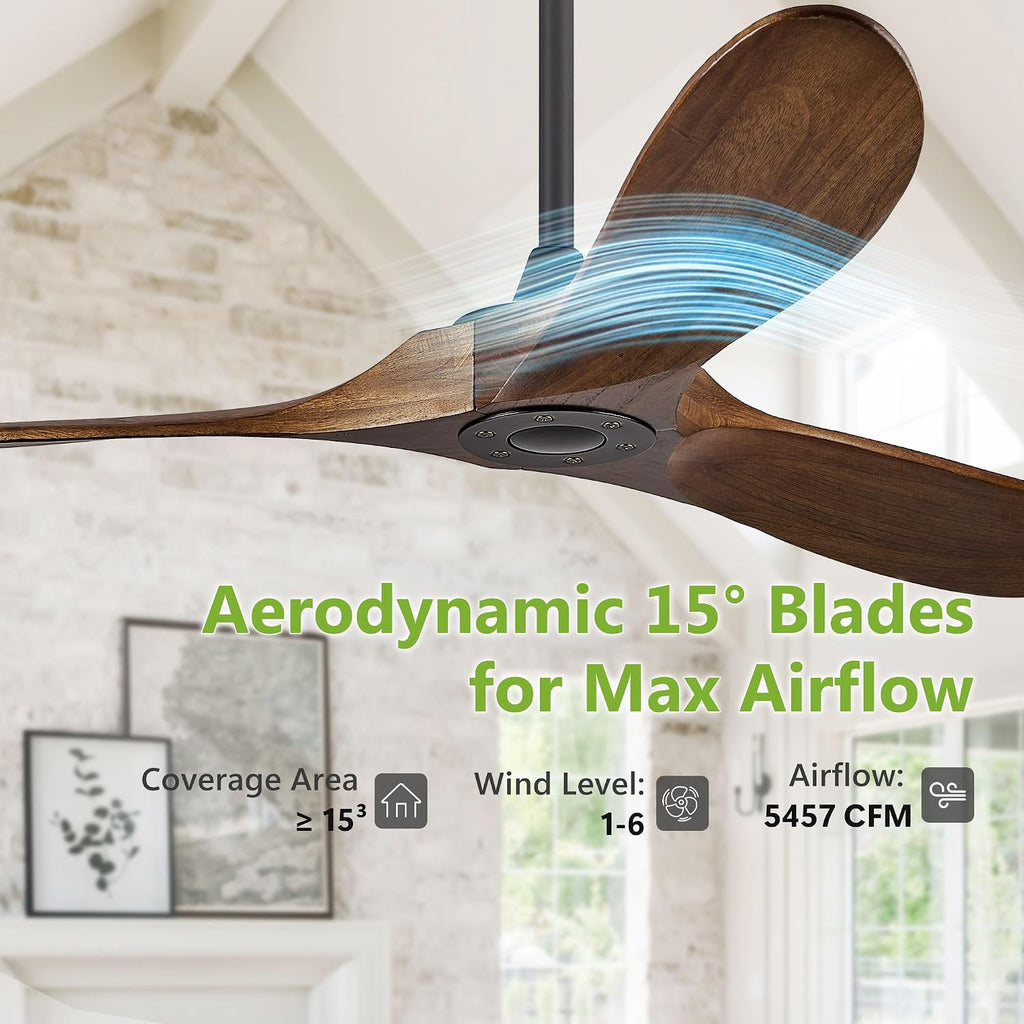 52" Wood Outdoor Ceiling Fan with Remote, No Light