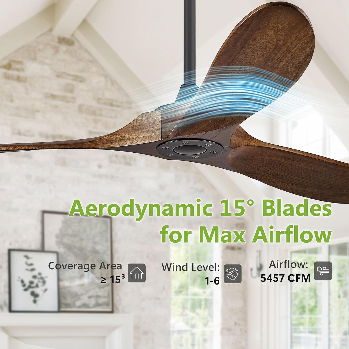52" Wood Outdoor Ceiling Fan with Remote, No Light
