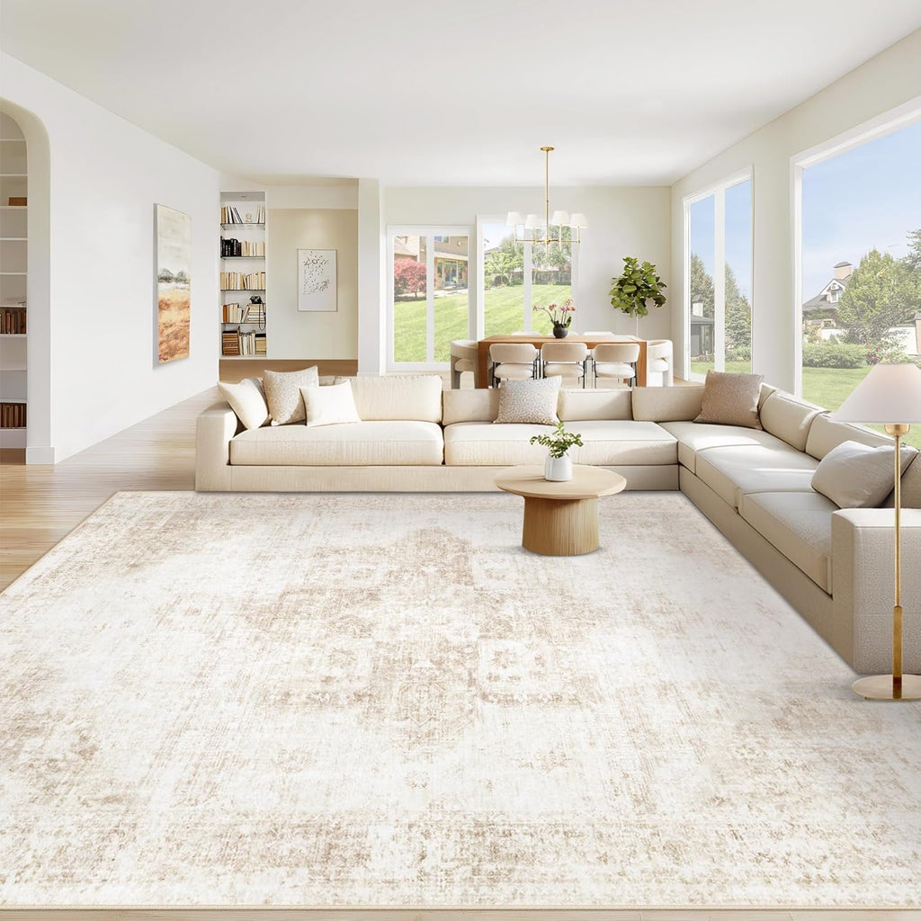 Area Rug Washable Rug, Vintage Boho Medallion Rugs Non-Slip Soft Low Pile Large Distressed Rug Indoor Retro