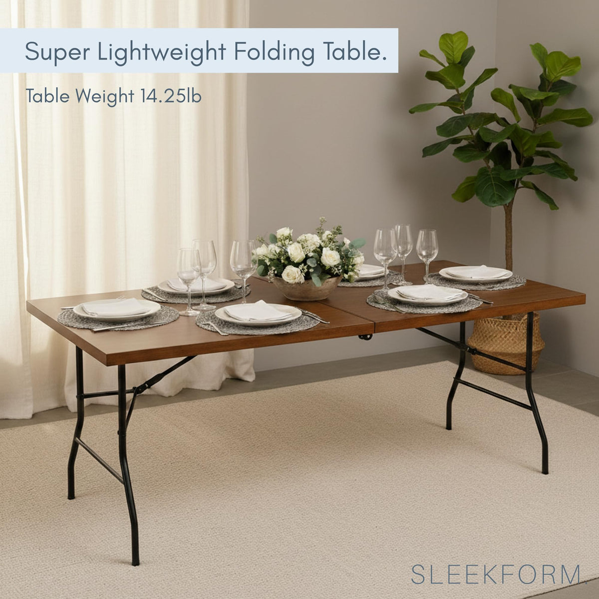6 Ft Wooden Folding Banquet Table, 28 Inch, with Carry Handle