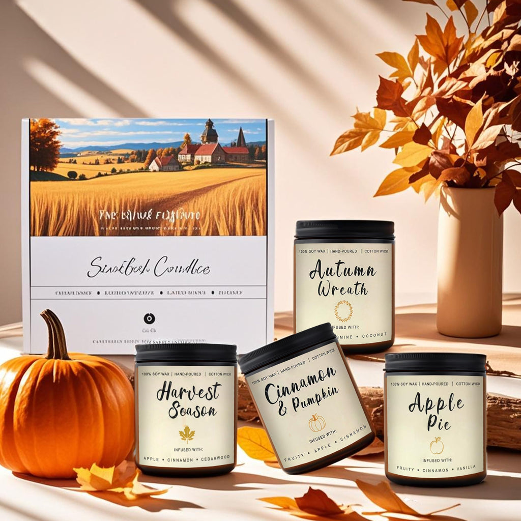 Fall Candles Gift Set - 4 Pack Scented Soy Candles, Autumn Decor