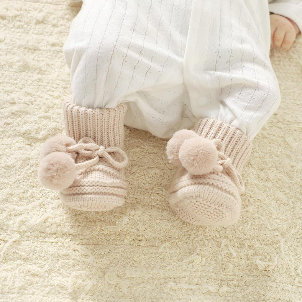 Baby Hats and Booties Set Knit Pompom Beanie Caps Shoes Winter