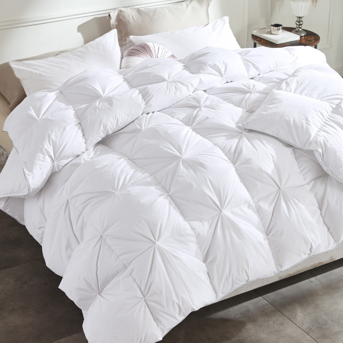 All Season Luxurious White Goose Down Feather Fiber Comforter Duvet Inserts - Medium Warmth Ultra Soft 750