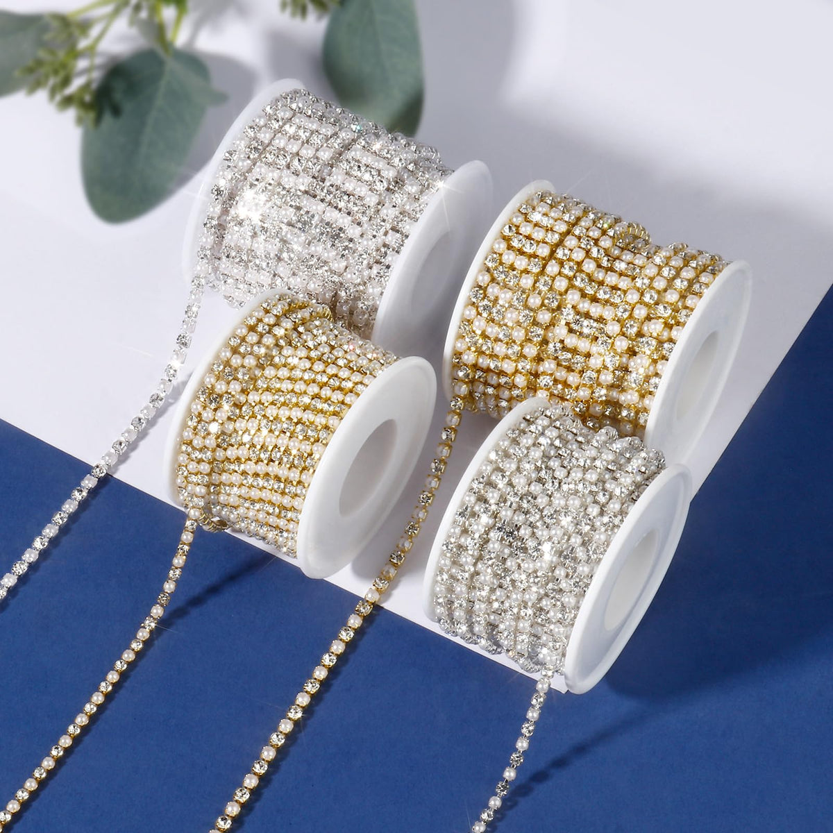 Gold Pearl Rhinestone Trim Chain for Craft 3MM Rhinestone Chains