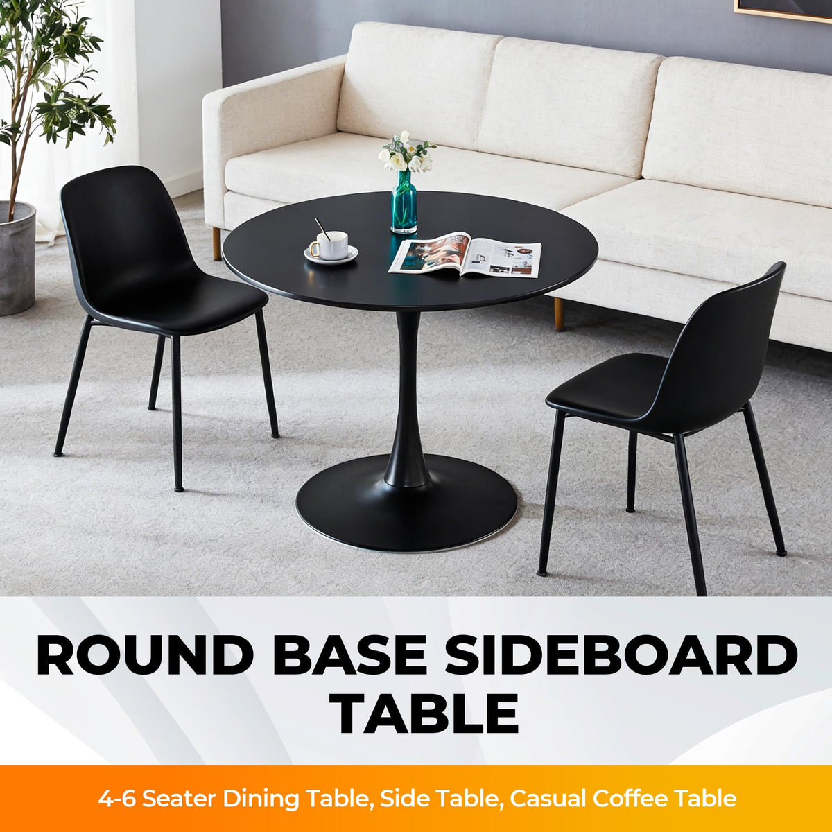 Inspired Saarinen Style Black Round Dining Table, 42 Inch Tulip Dining Table with Thickened Tabletop & Sturdy Metal Pedestal, Mid-Century