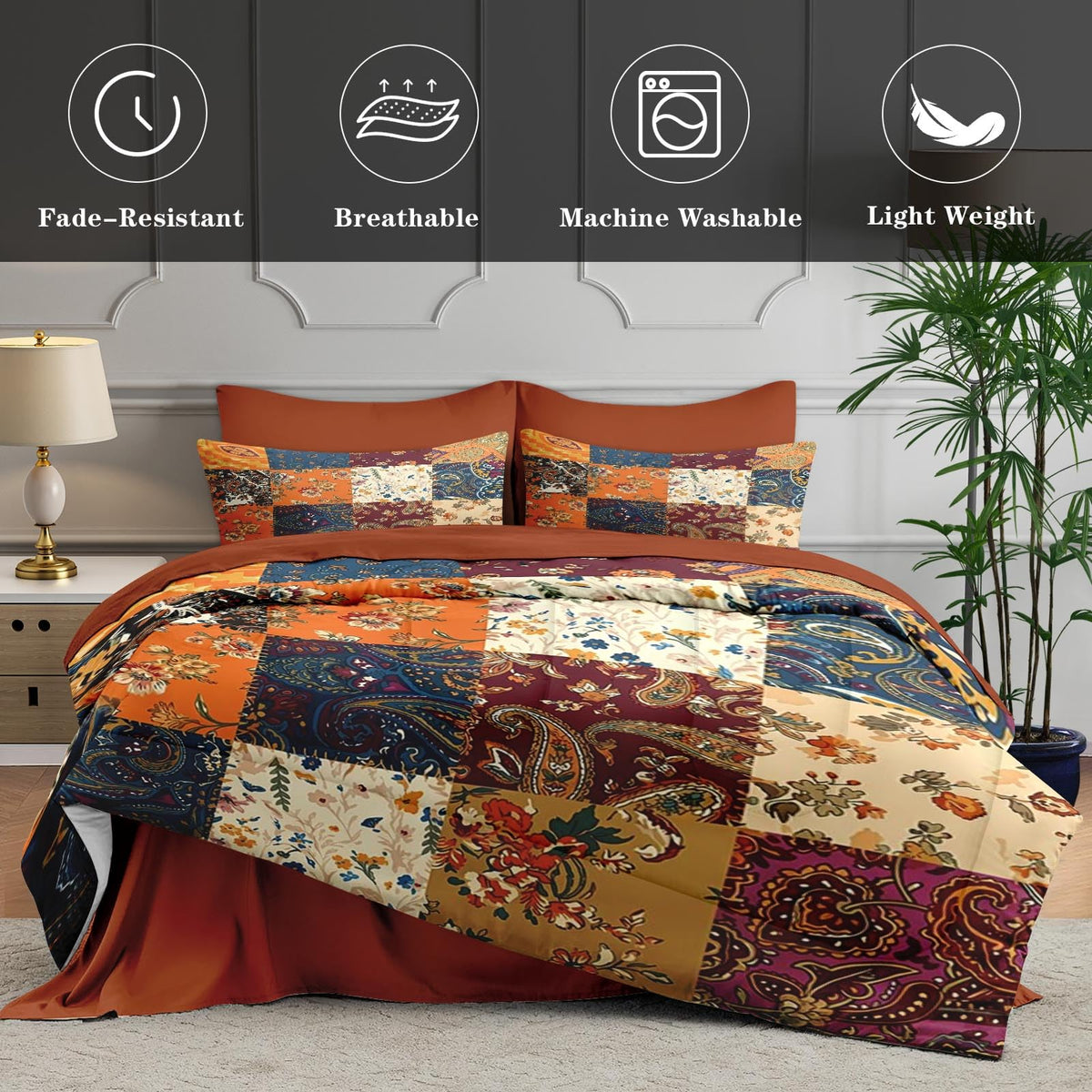 Comforter Set with Sheets, 7 Pieces Patchwork Paisley Bedding
