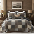 Quilts, Classic Plaid Design, Charcoal/Coffee Brown/Khaki