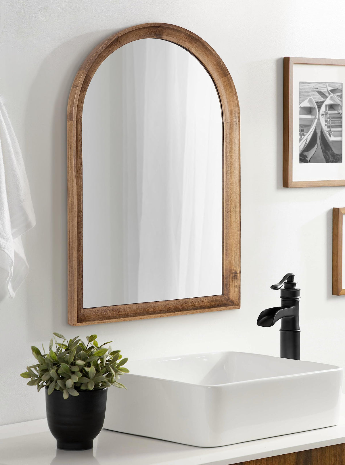 Hatherleigh Modern Transitional Arched Wooden Wall Mirror; 20 x 30; Rustic Brown; Decorative Wood Arch Mirror for Use
