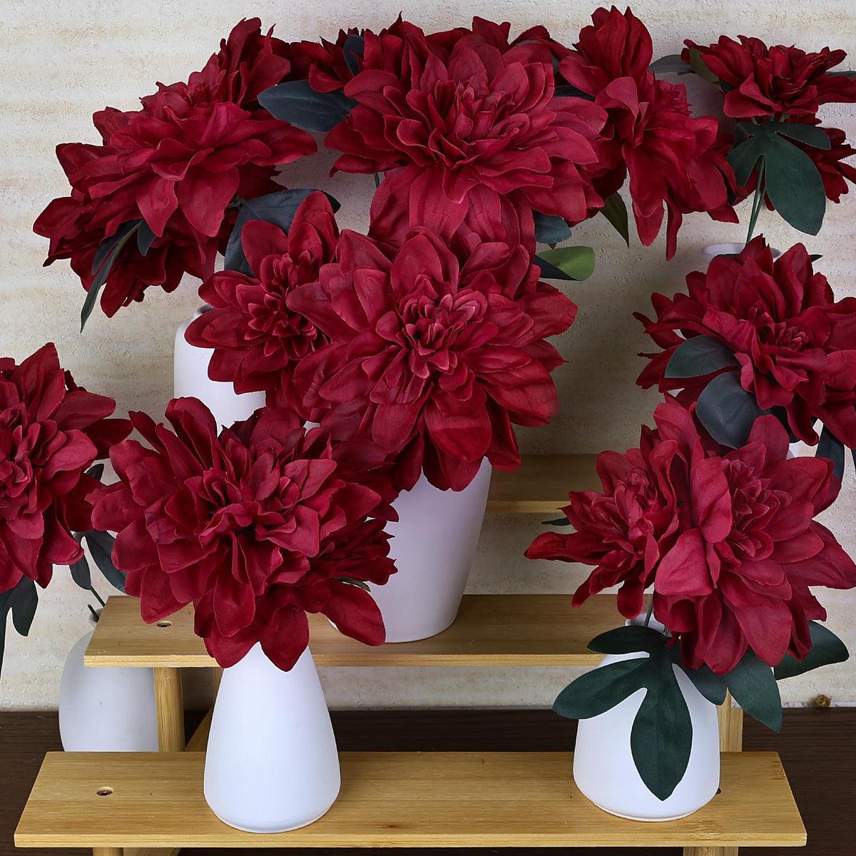 Burgundy Dahlia Artificial Flowers with Stems, 24 PCS, Silk