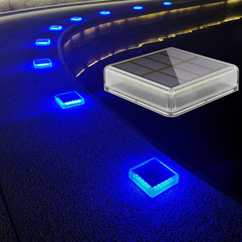 4-Pack Solar Dock Lights - Marine Blue Square LED Garden Deck Step Lights - Solar Powered, Dusk to Dawn for Yard