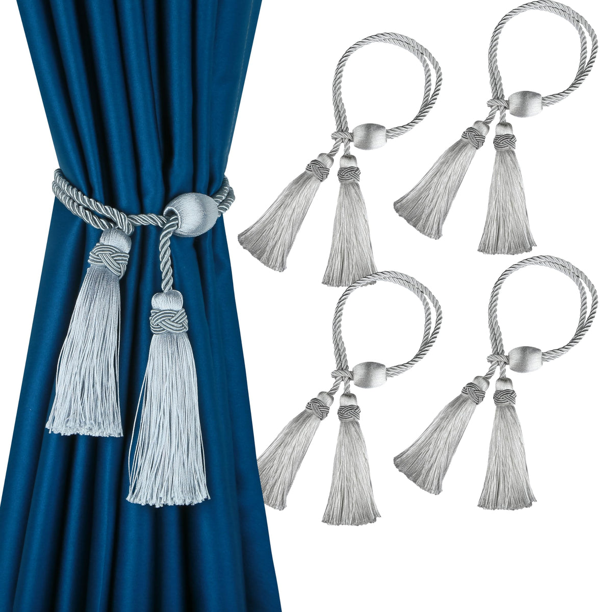 Curtain Tiebacks with Tassel, Decorative Curtain Holdback - 4 Pack