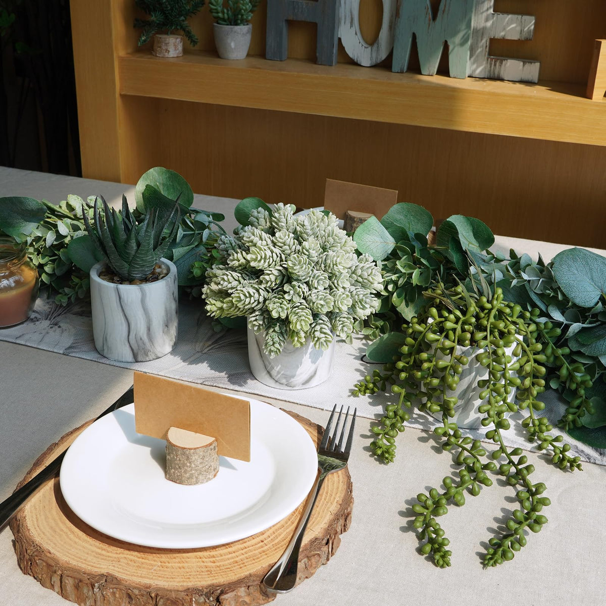 Set of 3 Small Artificial Succulent Potted Plants Fake Aloe Hops String of Pearls in Modern Marble Ceramic Planter