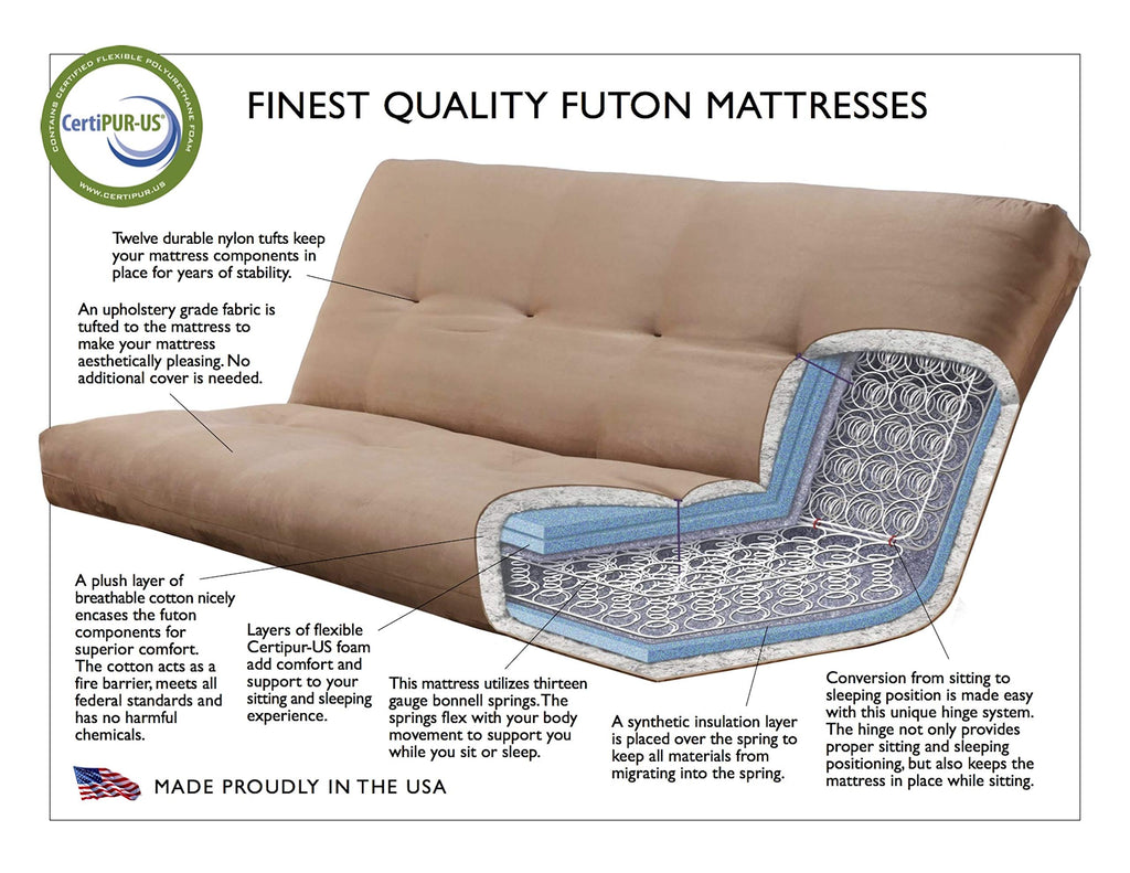 Phoenix Wooden Futon with Peter's Cabin Mattress Included, Futon Sofa Bed Couch, Convertible Sleeper Couch Cabin