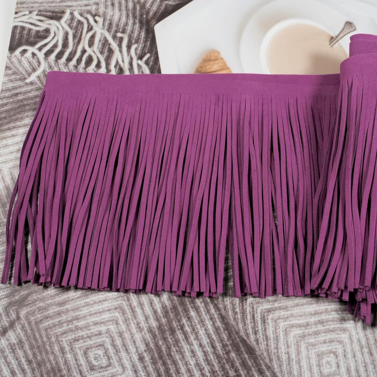 6 Inch Double Side Suede Tassel Fringe Trim, Faux Leather Fringe Trim for DIY Sewing Craft Garment Hem - 3 Yards