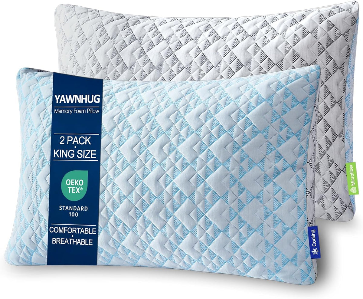 Cooling Shredded Memory Foam Pillows: Adjustable Bed Pillows for Hot Sleeping, King Size Set of 2, Customizable Loft