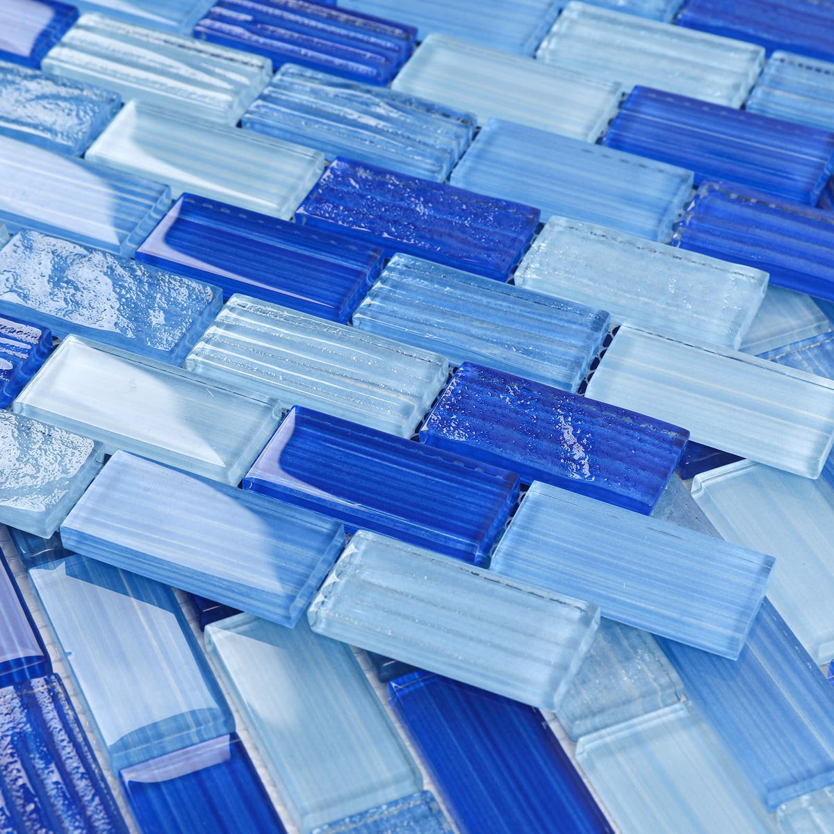Glass Mosaic Tiles Backsplash, Swimming Pool Tiles, Bathroom Shower, Small Subway Glass Tile, Mixed Blue, 12 x12