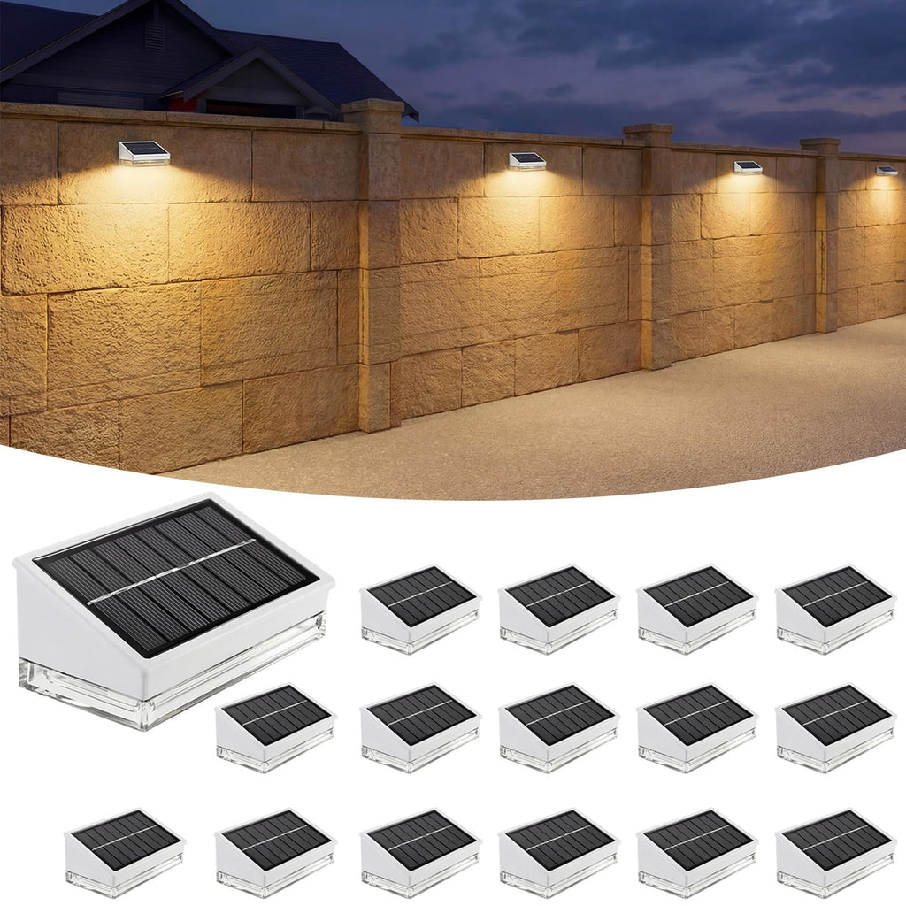 Solar Fence Lights 16 Pack, Outdoor Solar Lights with 3 Color Temperatures, IP65 Waterproof Wide-Angle LED Lighting