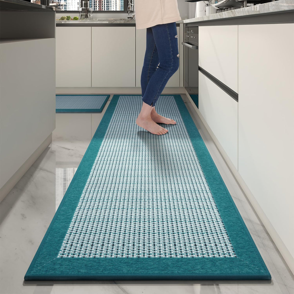 Extra Large Kitchen Runner Rugs and Mats 2PCS, 2.5'x6'+20"x32", Teal