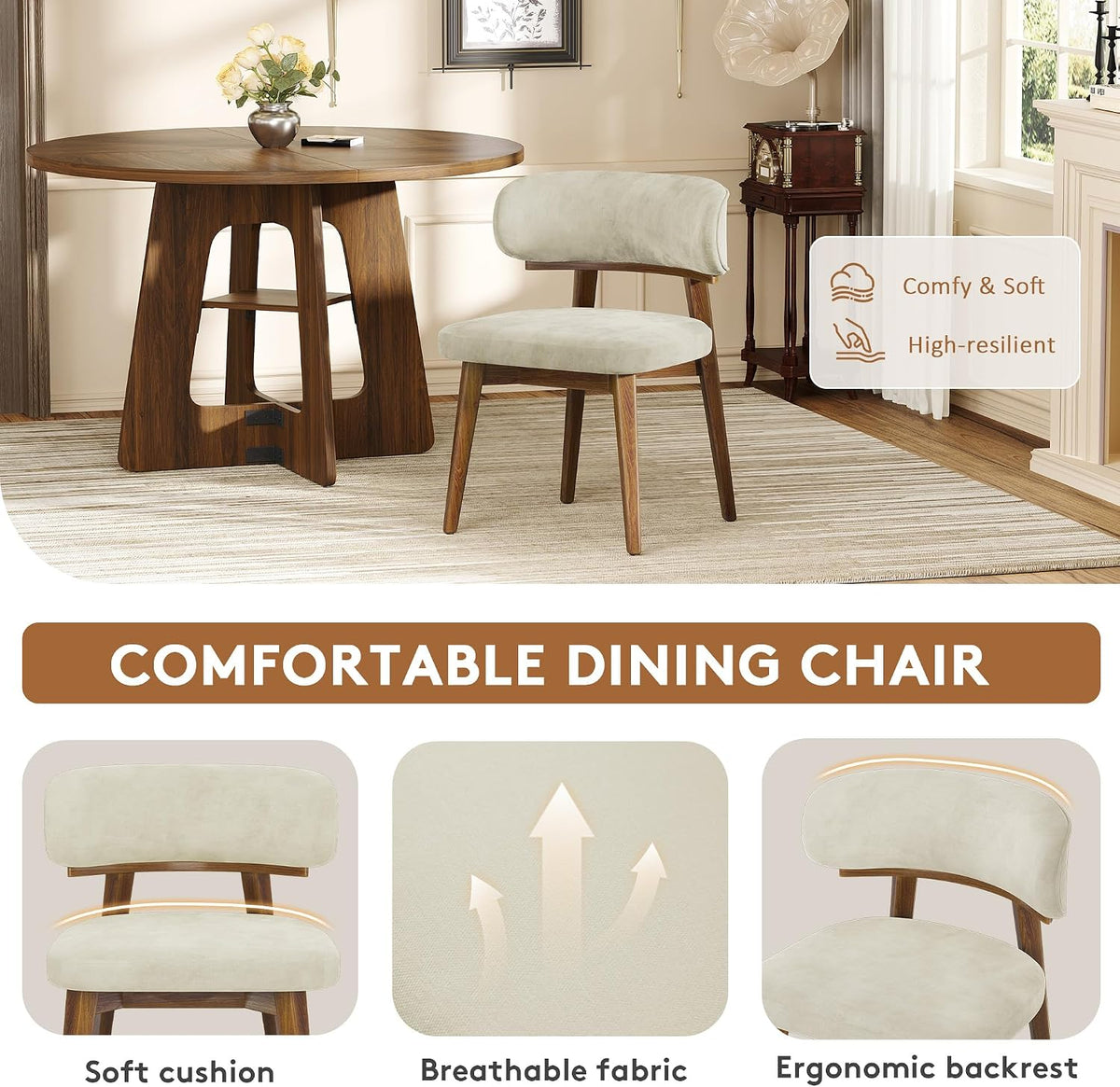 Dining Chairs Set of 4, Modern Upholstered Dining Chairs, Wooden Kitchen Chairs for Dining Room with Ergonomic Curved