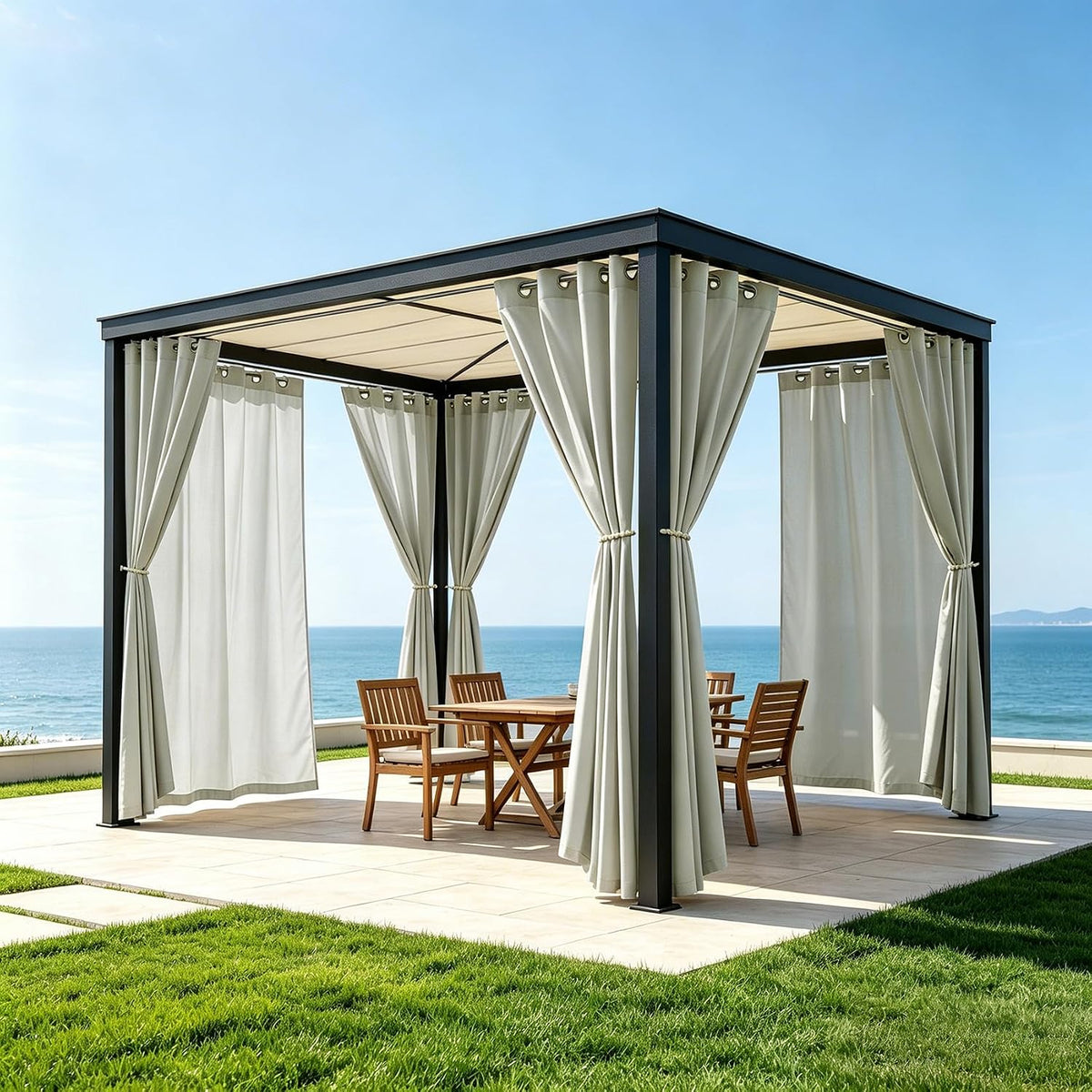 LZY 8 Panels Outdoor Curtains Waterproof - 52x95 Inches Silver Blackout Curtains, Polyester Weatherproof Privacy