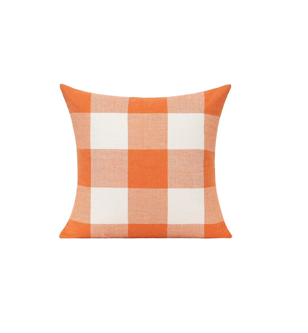 Outdoor Fall Throw Pillow Covers 22x22 Set of 2 Orange Buffalo Plaid