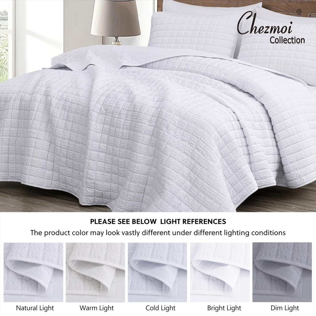 Wilmer 3-Piece Waffle Quilt Set, White