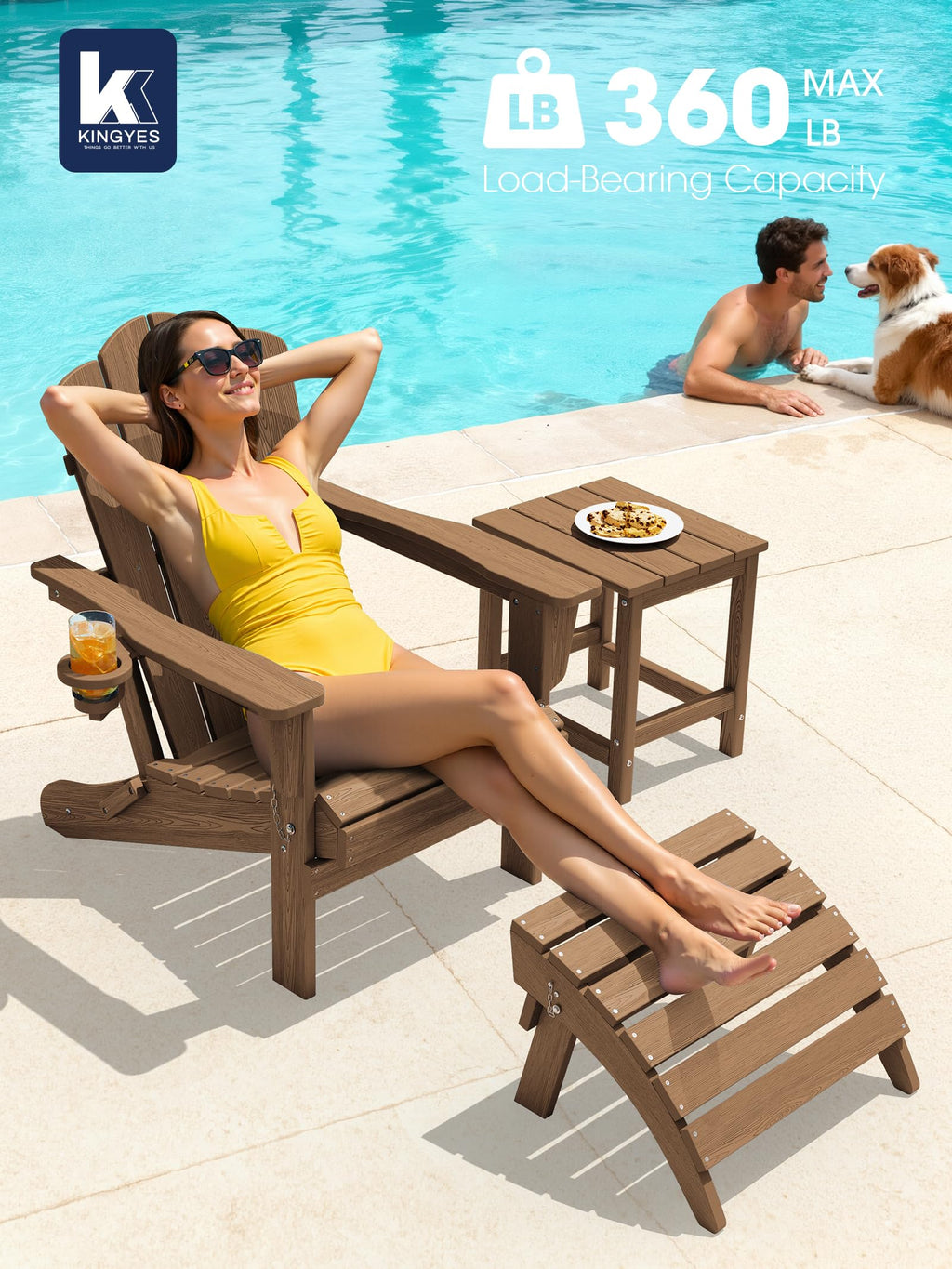 Folding Adirondack Chair Set of 4 with Cup Holder, Brown