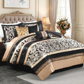 Black Gold Comforter Set, Luxury Jacquard, 7-Piece