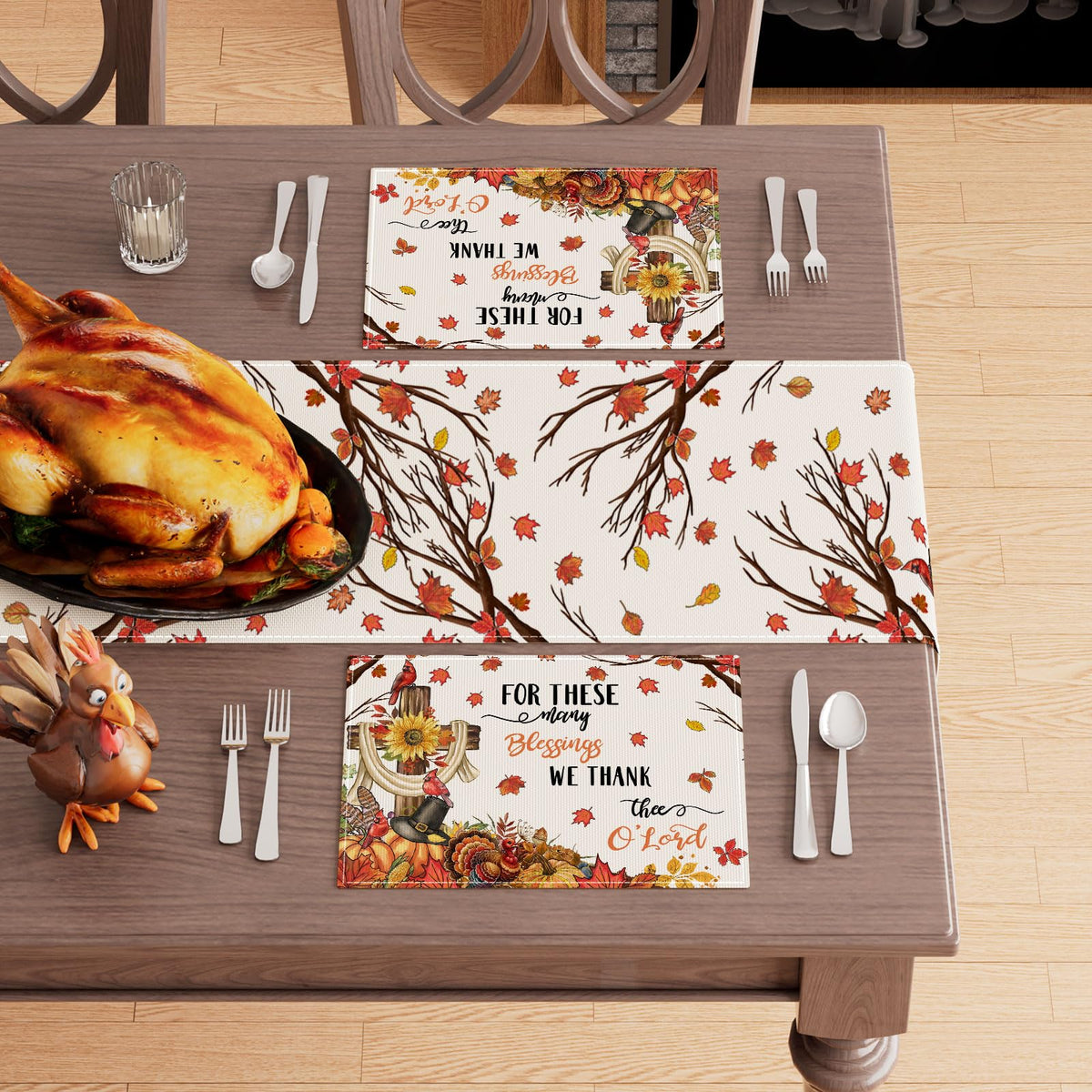 Thanksgiving Cross Placemats Set of 6 Table Decor 12x18 Inch