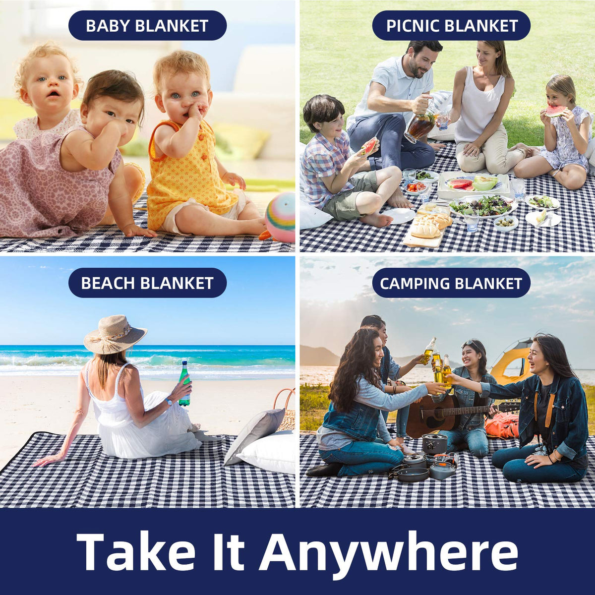 Picnic Blankets Machine Washable, 80''x80'' Extra Large Waterproof Sandproof Foldable Compact Beach Blanket