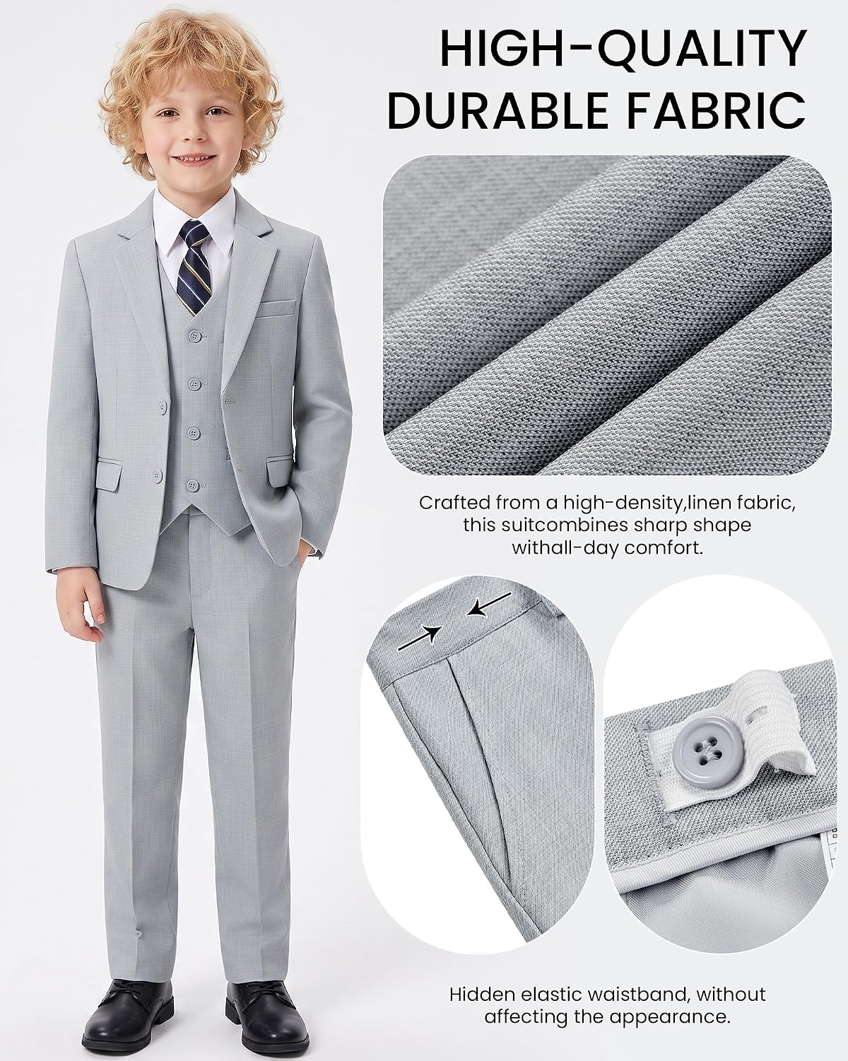 Boys Suits Pieces Slim Fit Formal Kids Suit Tuxedo Wedding Ring Bearer Outfit with Adjustable Waist