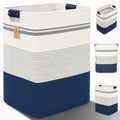 Laundry Hamper, Cotton Rope Laundry Basket with Leather Handles, 25.1-Gallon/95 L Large Clothes Hampers for Laundry