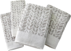 Distressed Leaves 100% Turkish Cotton Premium 4-Piece Towel Set, 600 GSM, Soft & Absorbent Jacquard- 2 Bath Towels, 2