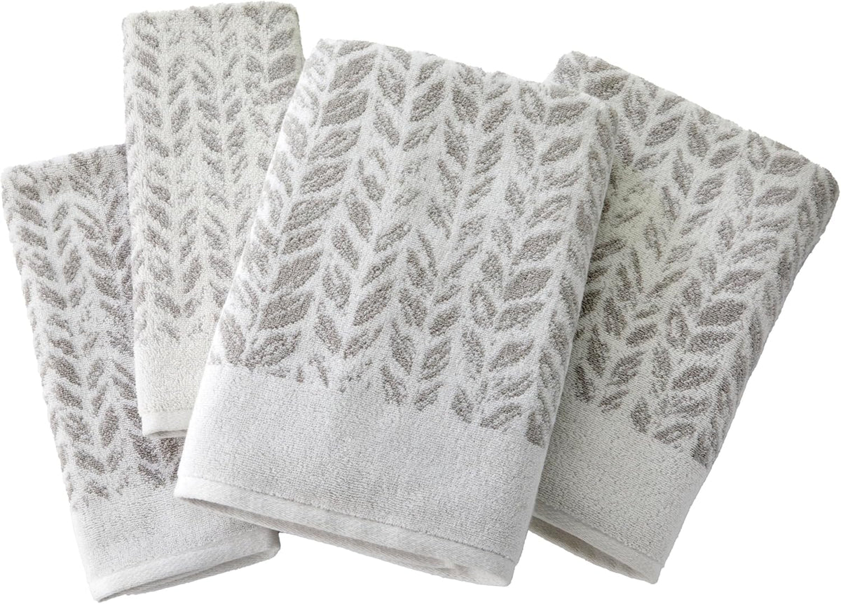 Distressed Leaves 100% Turkish Cotton Premium 4-Piece Towel Set, 600 GSM, Soft & Absorbent Jacquard- 2 Bath Towels, 2