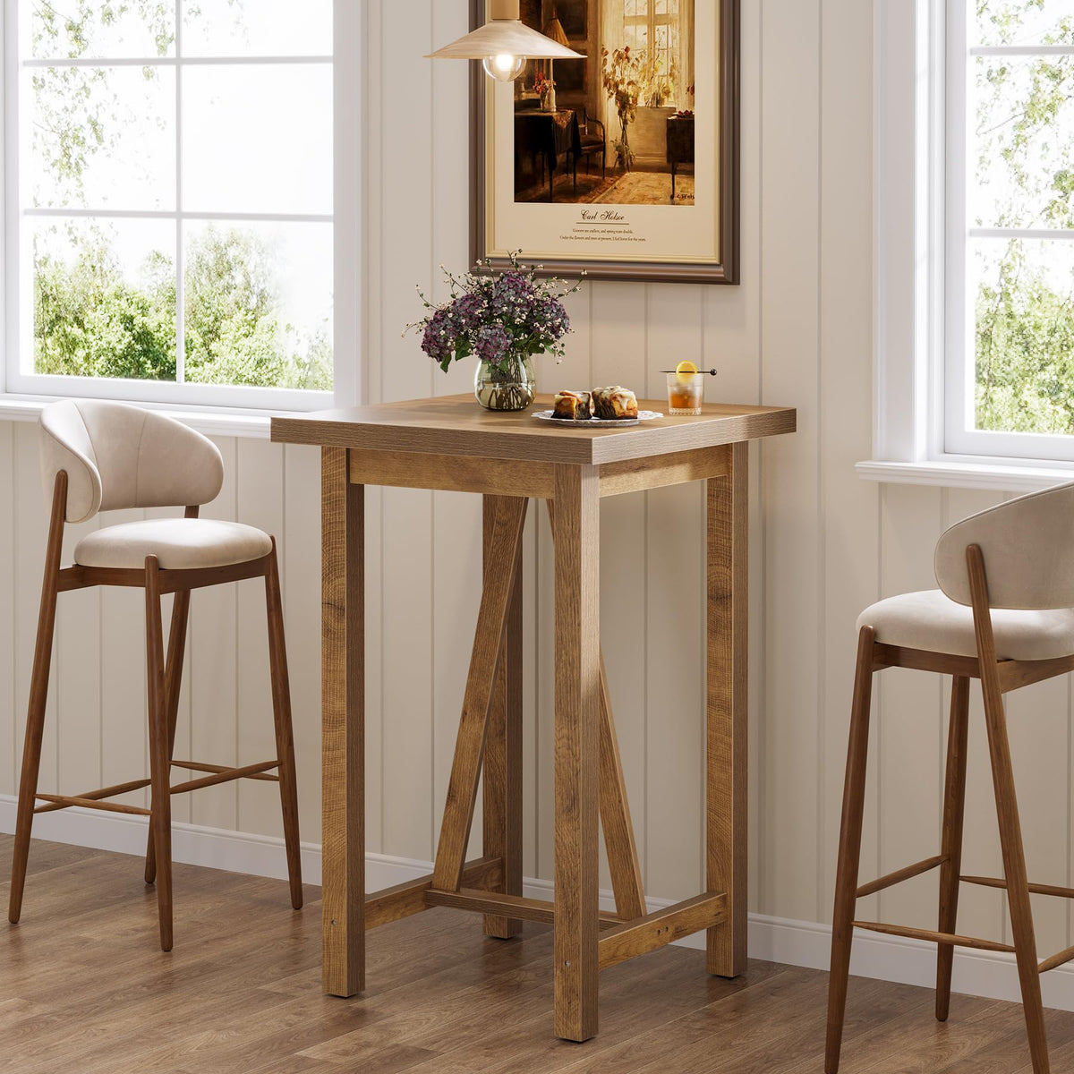Square Bar Table, 39.4" Tall Counter Height Pub Table for Cocktail Coffee Bistro, Farmhouse High Top Desk, Small