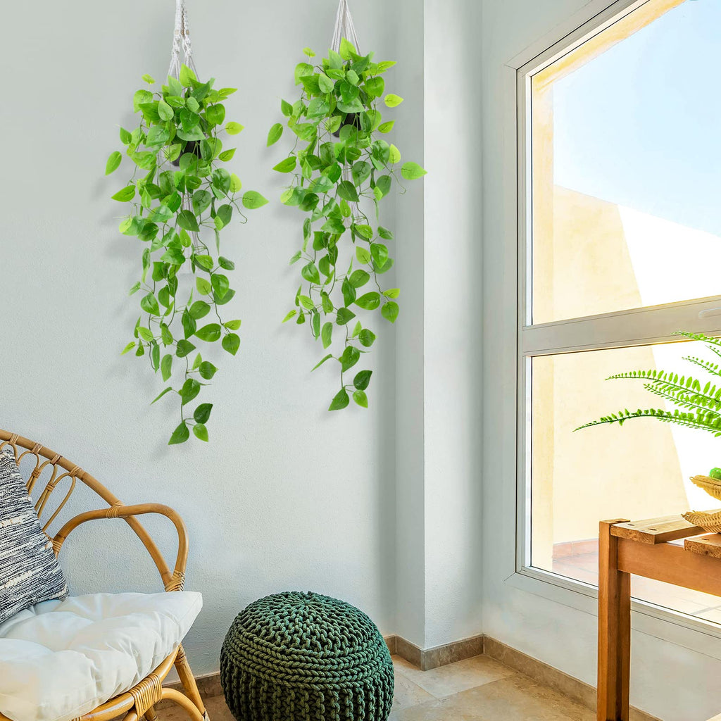 2 Pack Small Artificial Hanging Plants with Faux Ivy Vine and Hanging Pothos 39Inch Fake Plant Realistic Greenery for