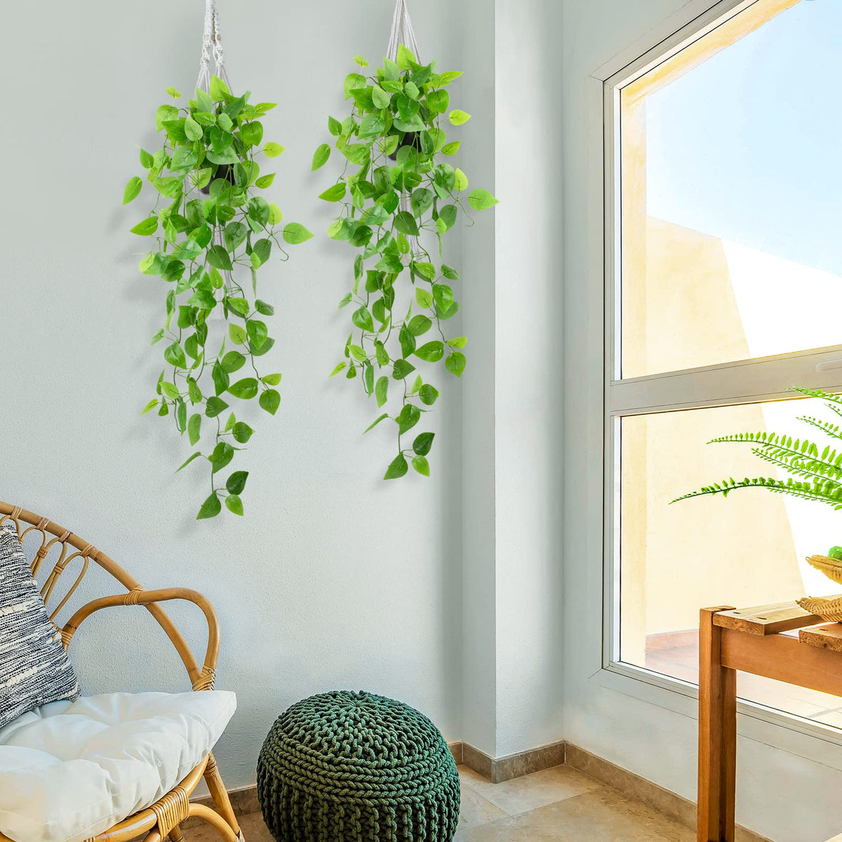 2 Pack Small Artificial Hanging Plants with Faux Ivy Vine and Hanging Pothos 39Inch Fake Plant Realistic Greenery for