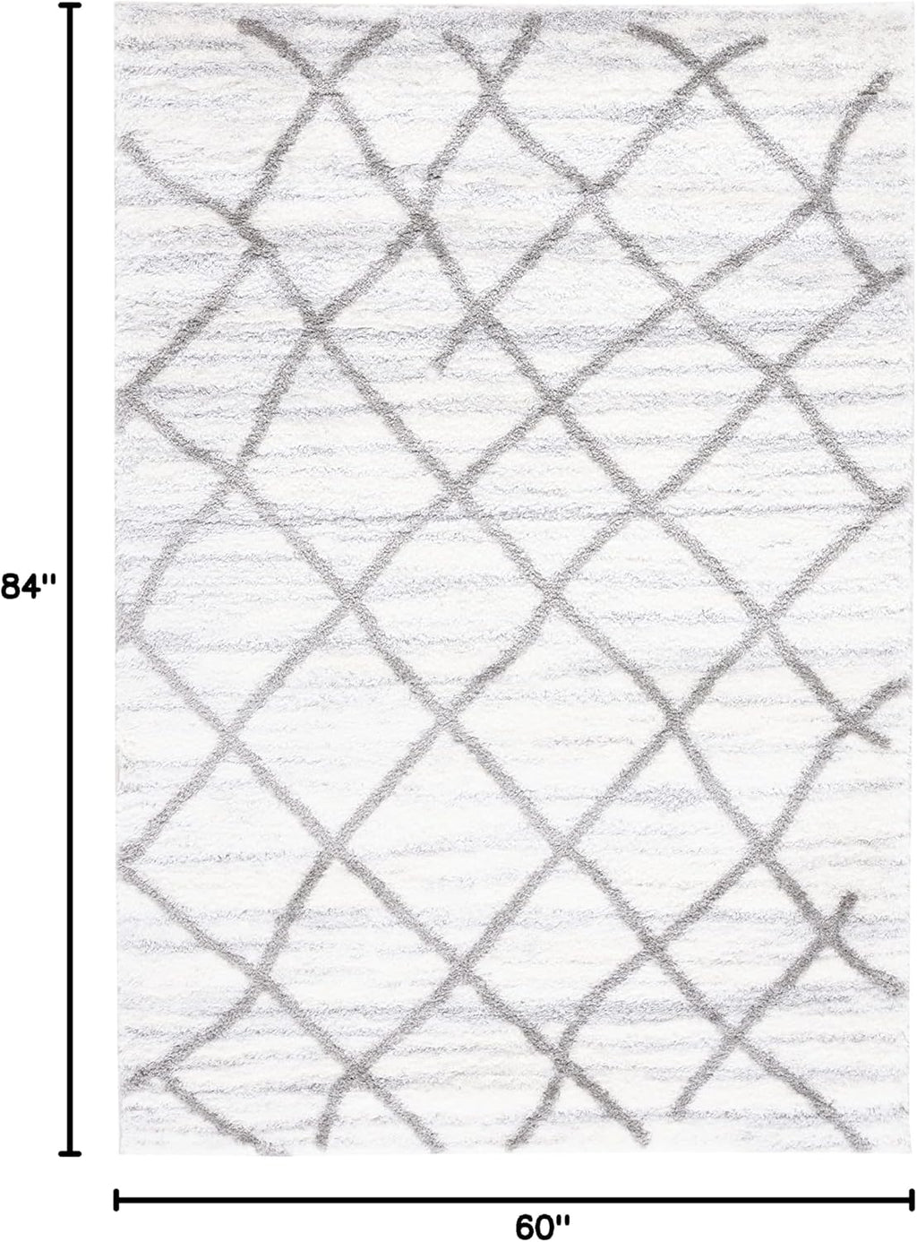 Tahoe Shag Collection Area Rug, White & Grey, Moroccan Boho Design, Non-Shedding & Easy Care, 1.2-inch