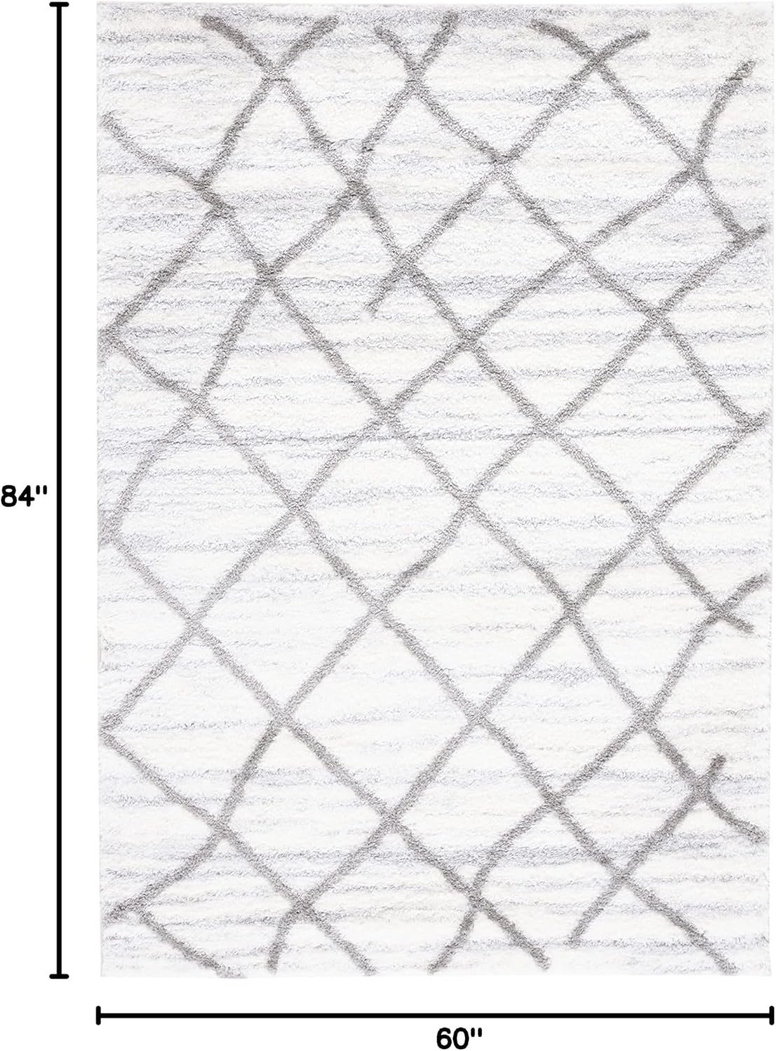 Tahoe Shag Collection Area Rug, White & Grey, Moroccan Boho Design, Non-Shedding & Easy Care, 1.2-inch
