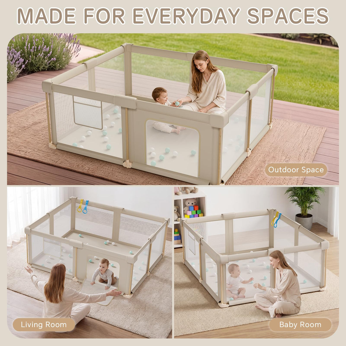 Foldable Baby Playpen, 71x59 Foldable Play Pen for Babies and Toddlers