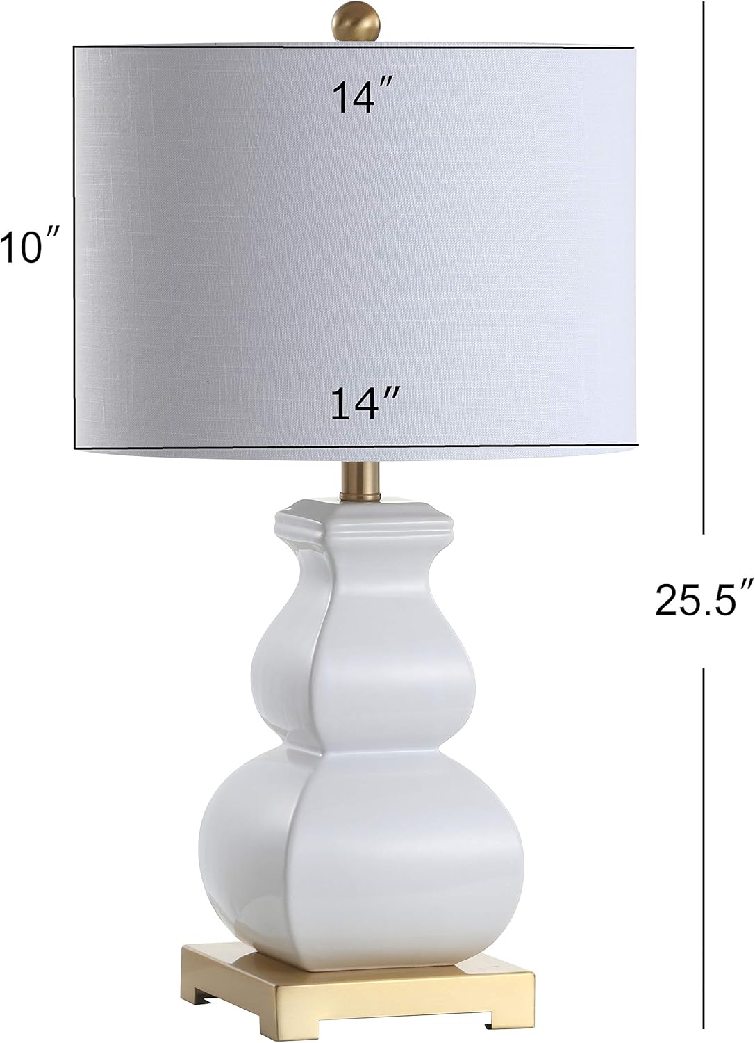 25.5" White/Gold Ceramic Table Lamp Bedroom, White Linen Shade, Modern Footed Vase Bedside Lamp, LED Bulb Included