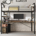 Loft Bed Twin with l-Shaped Desk, Metal Bunk Bed with 2 Open Shelves and Decorative Mesh