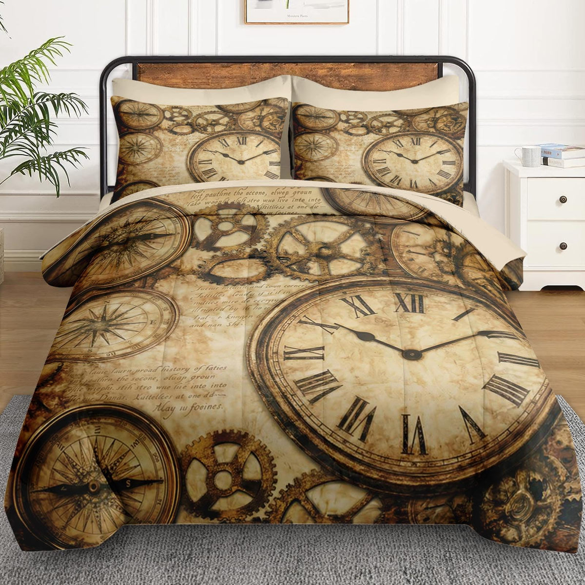 Full Comforter Set with Sheets, 7 Pieces Vintage Antique Bedding