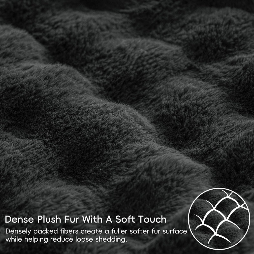 Fluffy Rabbit Faux Fur Duvet Cover Set, Black Oyster