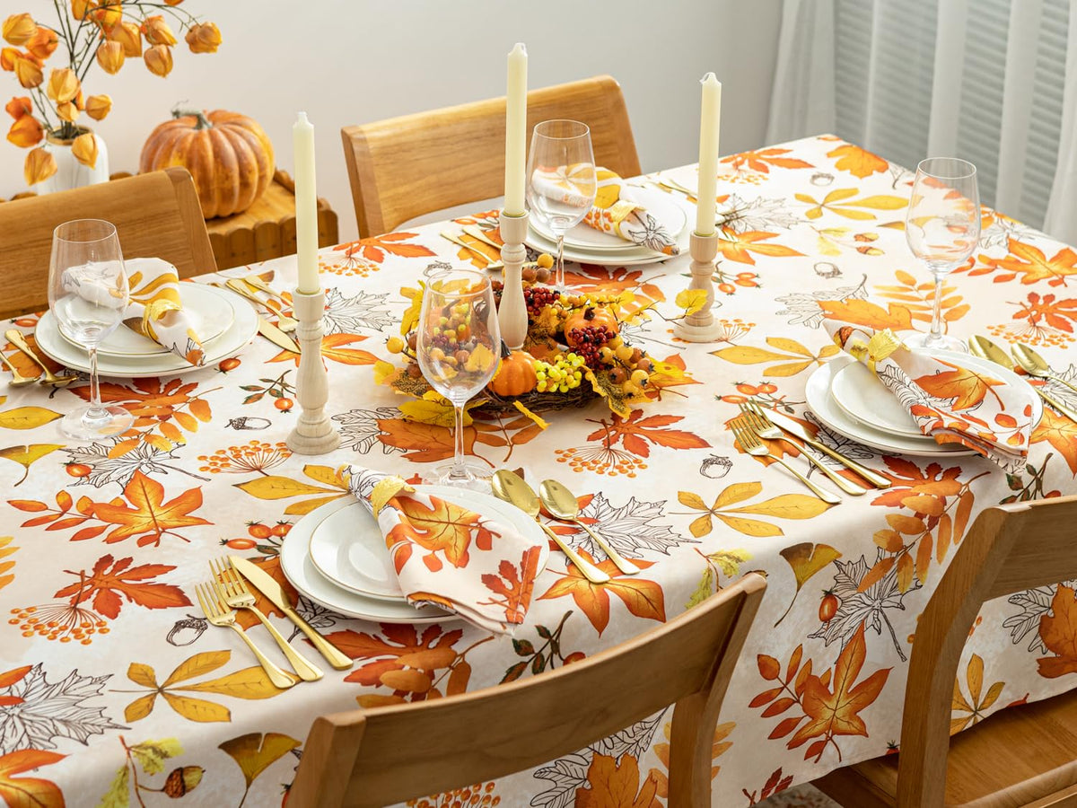 Fall Thanksgiving Tabletop Collection Dining Decoration Parties Harvest, Fall Leaves, Tablecloth, 52 x 52 Square