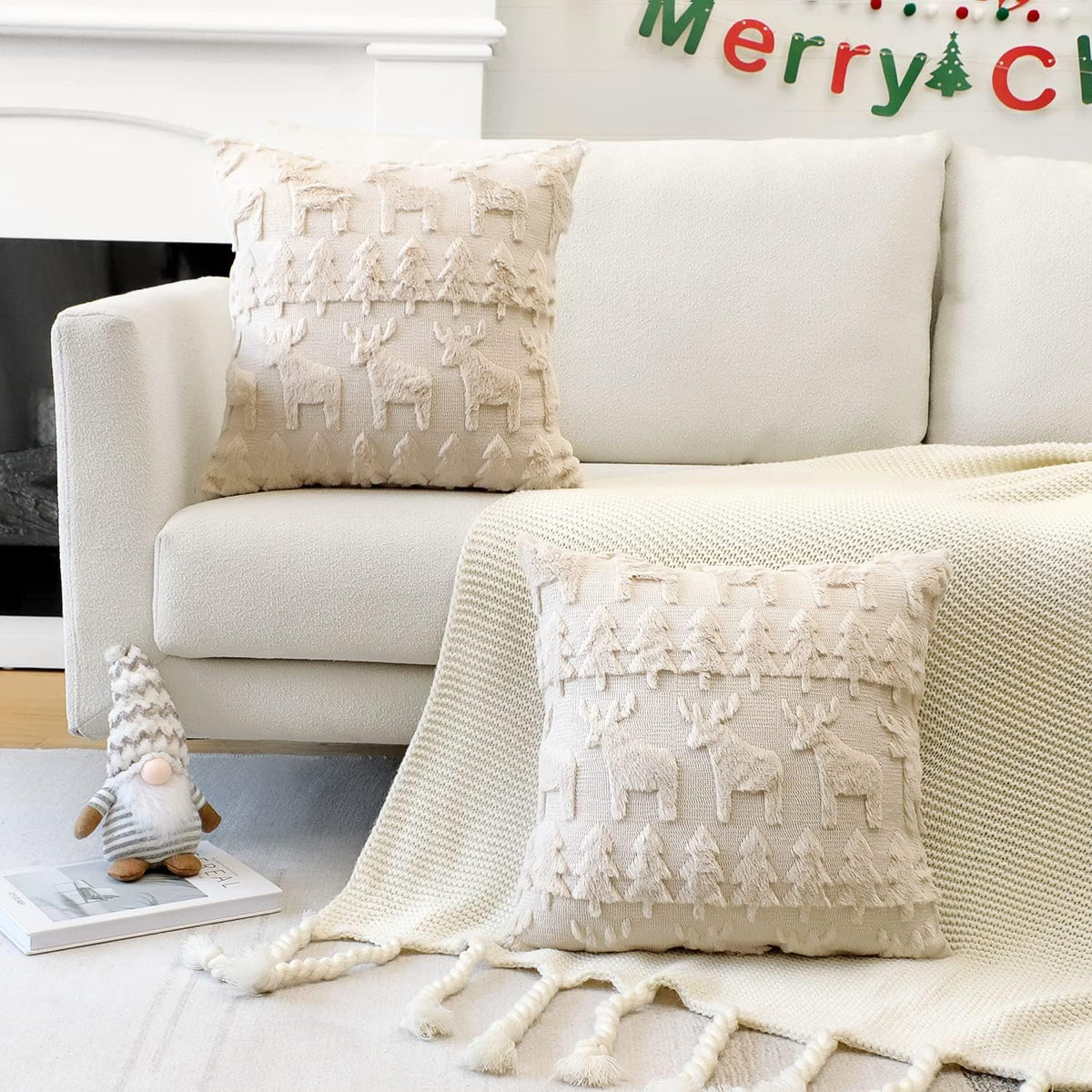 Xmas Soft Plush Short Wool Velvet Decorative Throw Pillow Covers Square Luxury Style Cushion Case Pillow - Set of 2