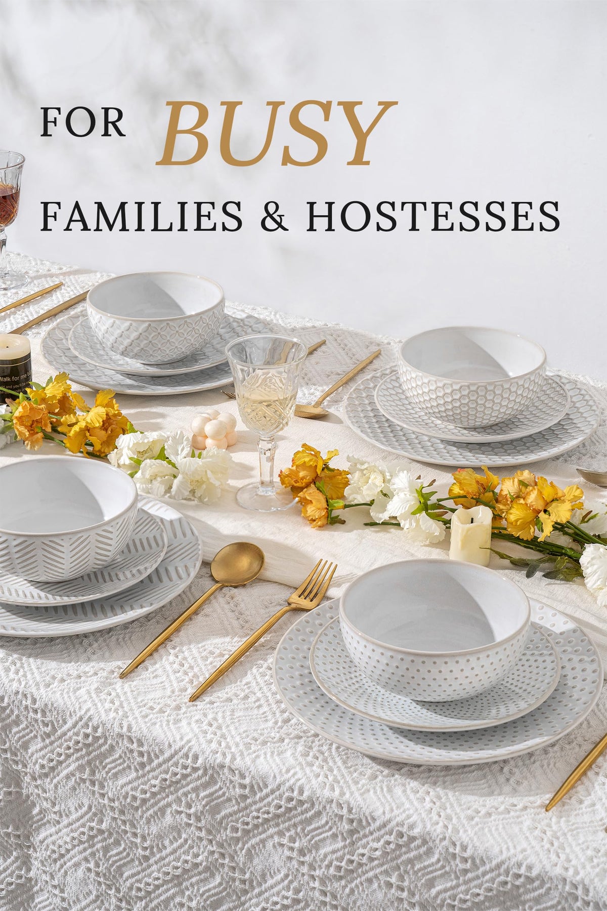 12 Piece Dinnerware Sets for 4, Premium Stoneware Plates and Bowls Sets of 12 with soup bowls, Microwave & Dishwasher