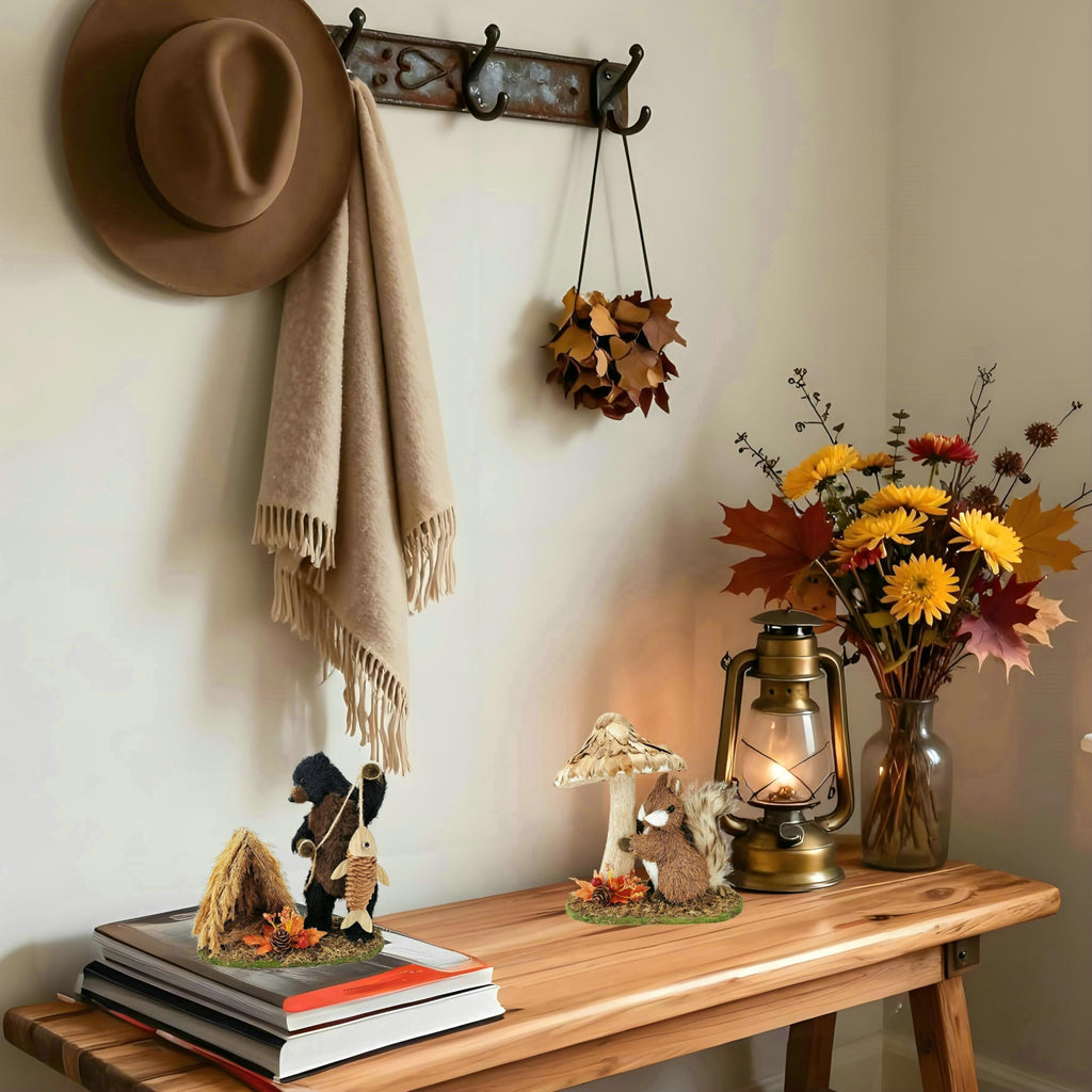 8 Inches Sisal Woodland Animals Fall Tabletop Decor Set of 2