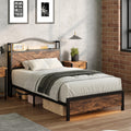 Bed Frame, Farmhouse Storage Headboard, LED Lights, Brown