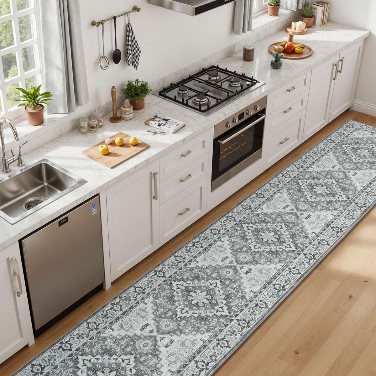 Runner Rug, Washable Entryway Rugs, Grey White